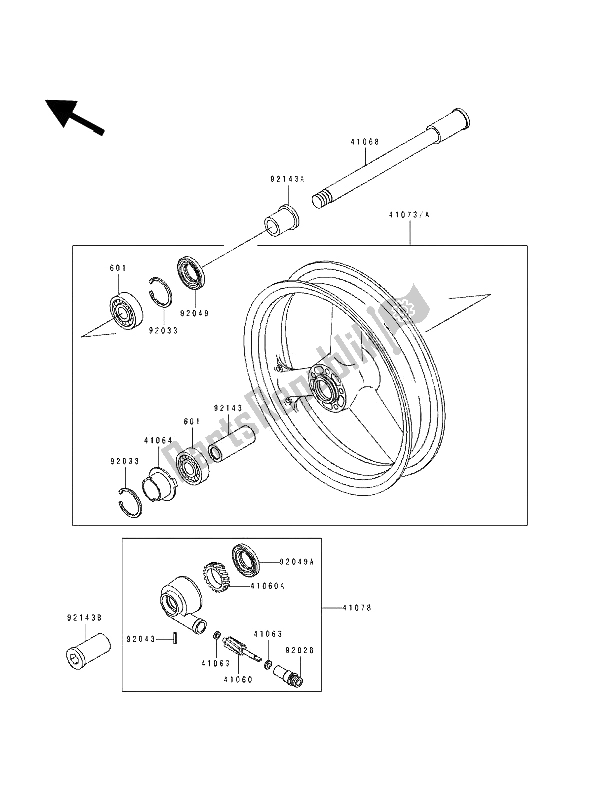 All parts for the Front Hub of the Kawasaki ZXR 750 1994