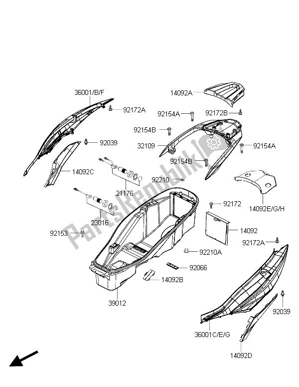 All parts for the Seat Cover of the Kawasaki J 300 2015