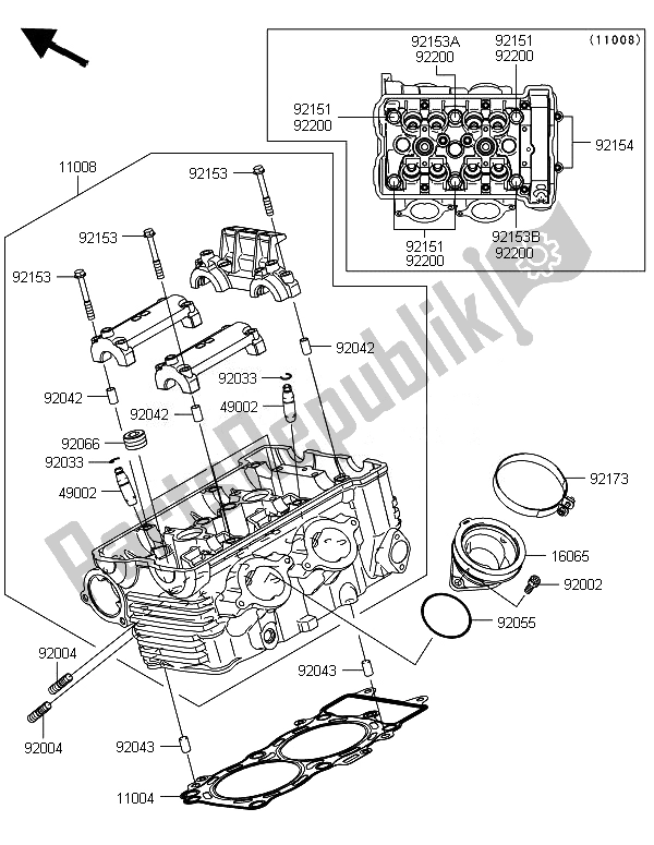 All parts for the Cylinder Head of the Kawasaki ER 6F 650 2014