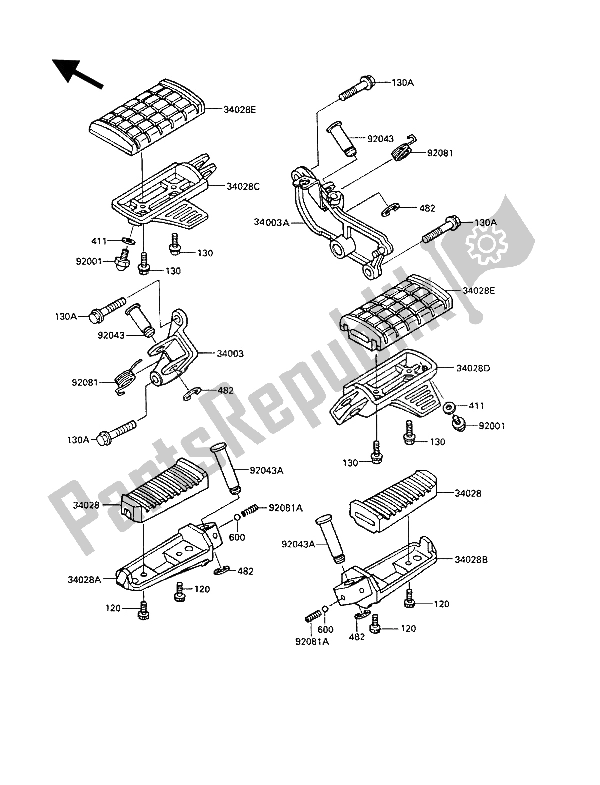 All parts for the Footrests of the Kawasaki VN 750 Twin 1988