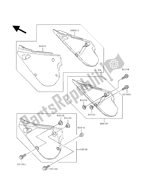 All parts for the Side Covers of the Kawasaki KX 100 1992