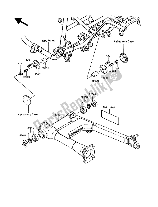 All parts for the Swingarm of the Kawasaki VN 750 Twin 1987