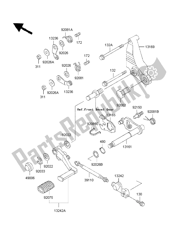 All parts for the Gear Change Mechanism of the Kawasaki 1000 GTR 1997