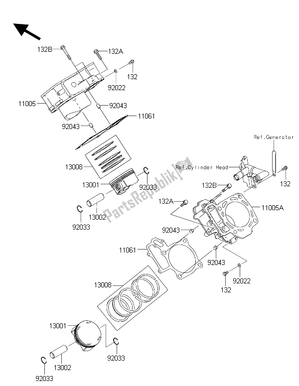 Toutes les pièces pour le Cylindre Et Piston (s) du Kawasaki Brute Force 750 4X4I EPS HFF 2015