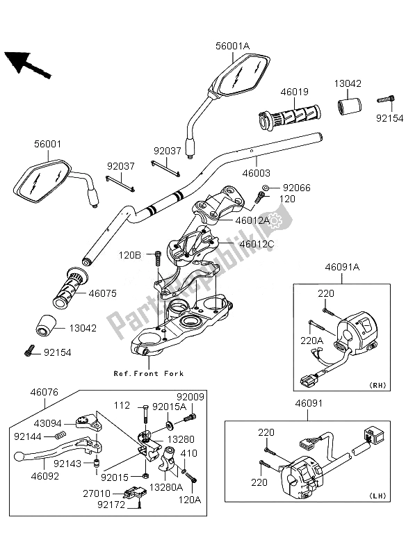All parts for the Handlebar of the Kawasaki Versys ABS 650 2011
