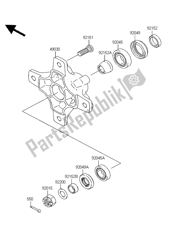 Todas as partes de Cubo Dianteiro do Kawasaki KFX 700 KSV 700B7F 2007