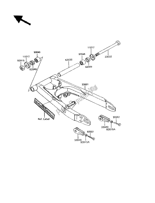 Alle onderdelen voor de Achterbrug van de Kawasaki GPZ 305 Belt Drive 1994