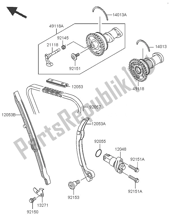 All parts for the Camshaft & Tensioner of the Kawasaki KX 250F 2005