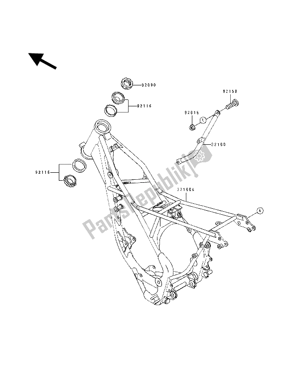 All parts for the Frame of the Kawasaki KX 100 1992