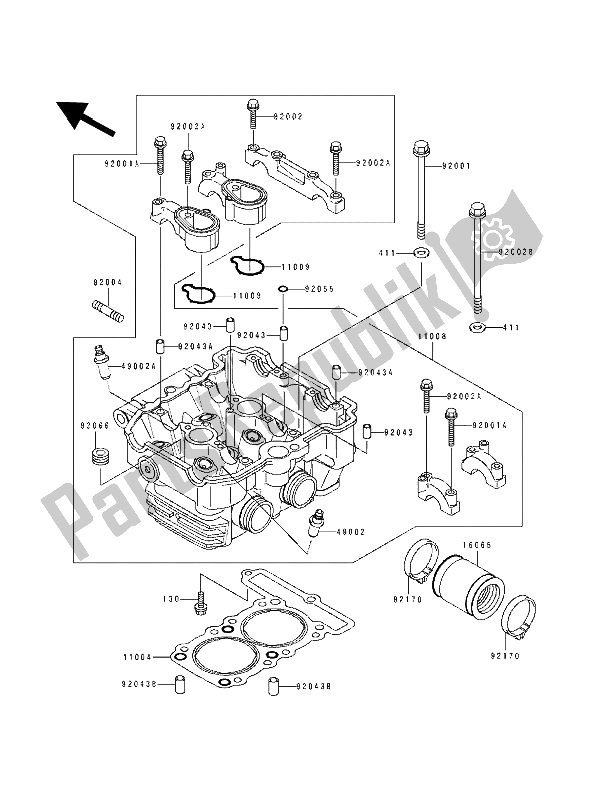 All parts for the Cylinder Head of the Kawasaki ZZ R 250 1994