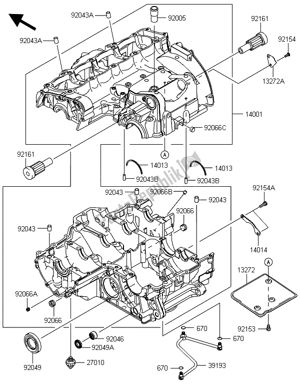 All parts for the Crankcase of the Kawasaki ZX 1000 SX 2014