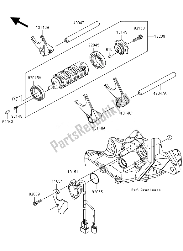 All parts for the Gear Change Drum & Shift Fork of the Kawasaki Ninja ZX 6R 600 2011