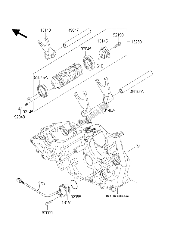 Alle onderdelen voor de Versnelling Wisselen Trommel & Schakelvork (en) van de Kawasaki Ninja ZX 10 RR 1000 2004