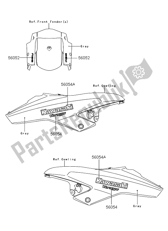 Tutte le parti per il Decalcomanie (grigio) del Kawasaki Versys ABS 650 2013