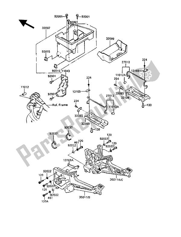 All parts for the Battery Case of the Kawasaki GPZ 900R 1988