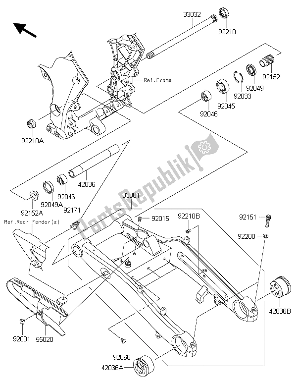 Alle onderdelen voor de Achterbrug van de Kawasaki Z 1000 ABS 2015