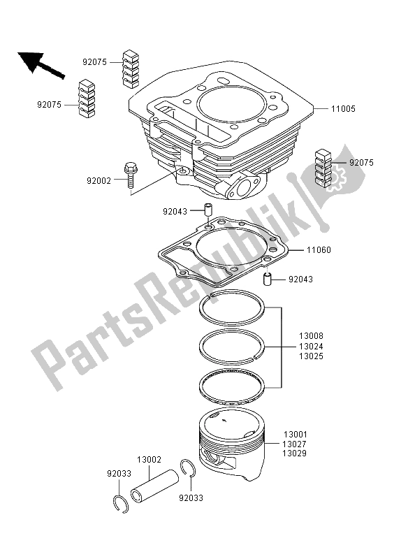 All parts for the Cylinder & Piston of the Kawasaki KLF 300 2003