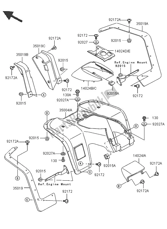 All parts for the Front Fender of the Kawasaki KLF 300 2005