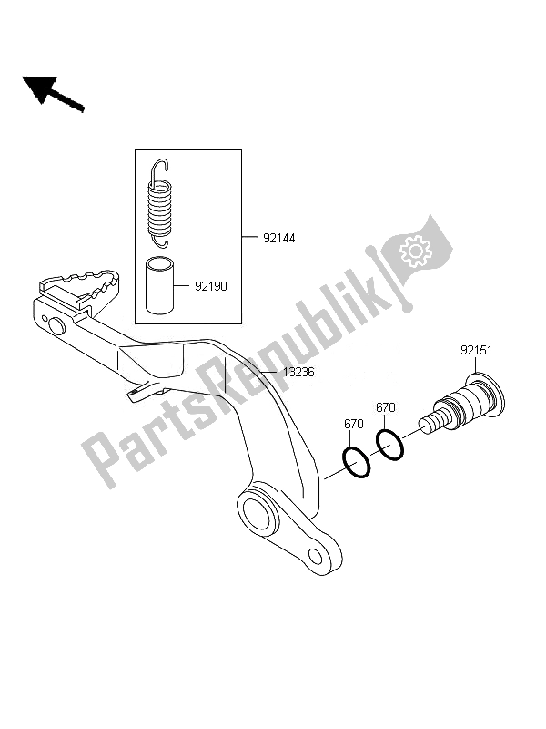 All parts for the Brake Pedal of the Kawasaki KX 85 SW LW 2010