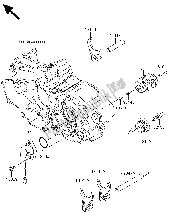 All parts for the Gear Change Drum & Shift Fork of the Kawasaki KX 450F 2009