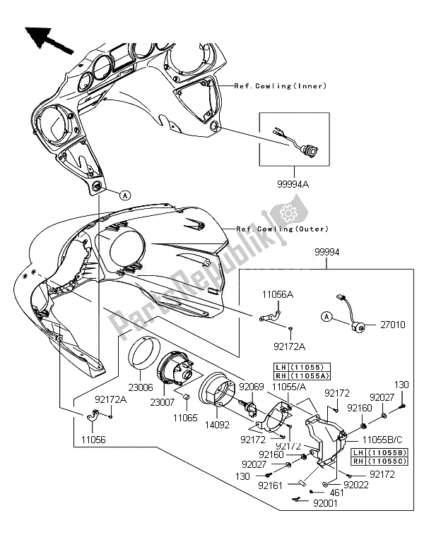 All parts for the Accesory (aux Driving Light) of the Kawasaki VN 1700 Voyager Custom ABS 2011