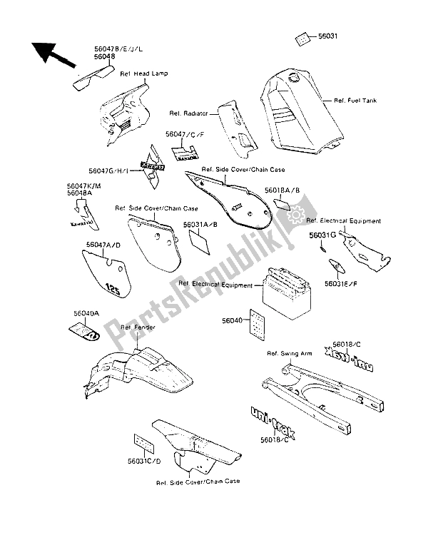 All parts for the Labels of the Kawasaki KMX 125 1988