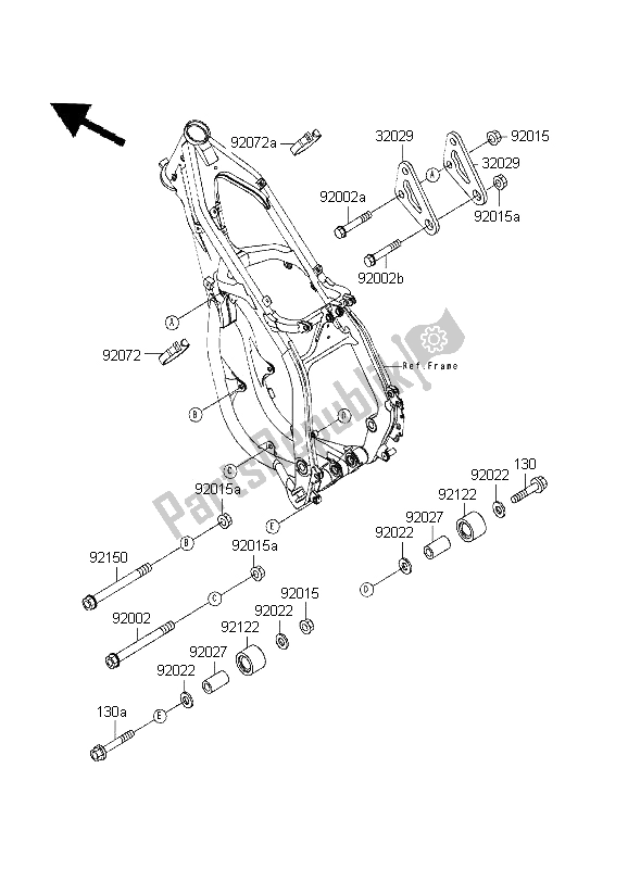 Tutte le parti per il Montaggi Della Struttura del Kawasaki KX 250 1995