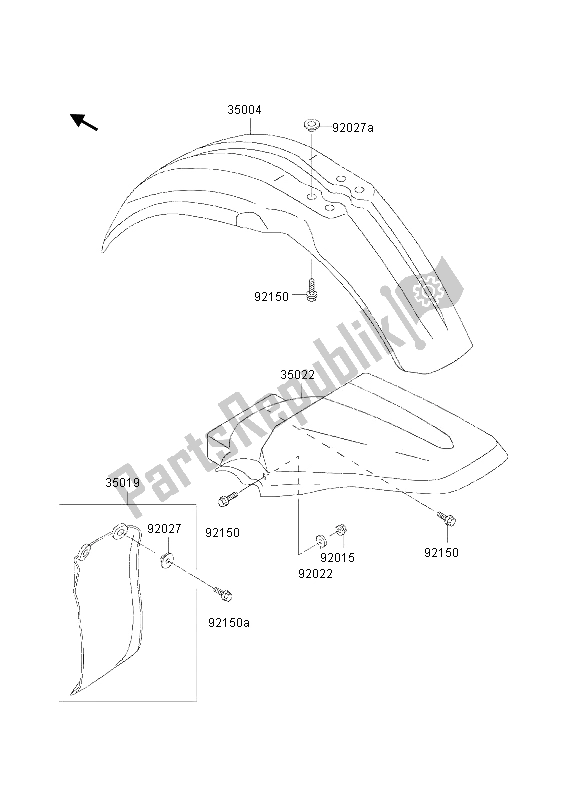 All parts for the Fenders of the Kawasaki KX 85 LW 2002