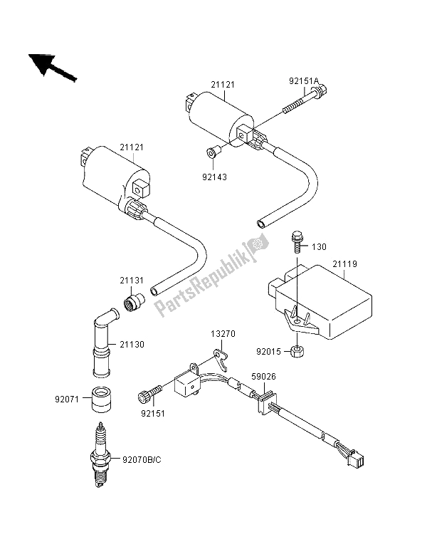 Tutte le parti per il Sistema Di Accensione del Kawasaki ER 5 500 1997