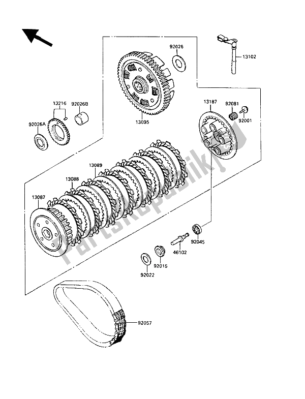 Todas as partes de Embreagem do Kawasaki LTD 450 1989