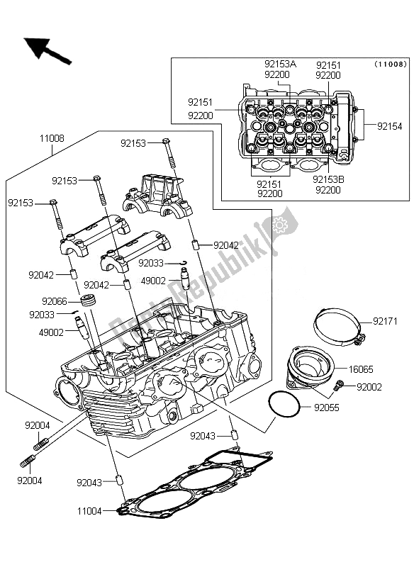 All parts for the Cylinder Head of the Kawasaki ER 6N 650 2011