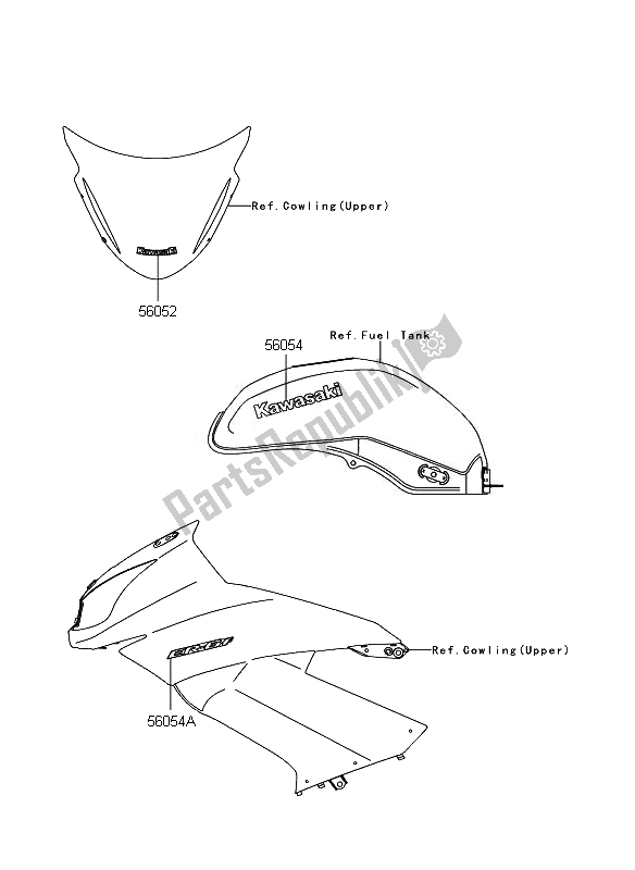 All parts for the Decals (c. L. Green) (white) of the Kawasaki ER 6F 650 2010