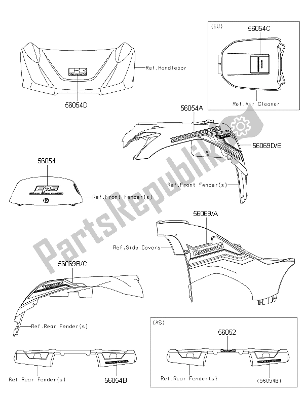 All parts for the Decals of the Kawasaki Brute Force 750 4X4I EPS GFF 2015