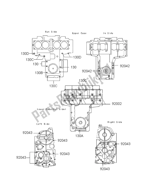 All parts for the Crankcase Bolt Pattern of the Kawasaki Zephyr 750 1997