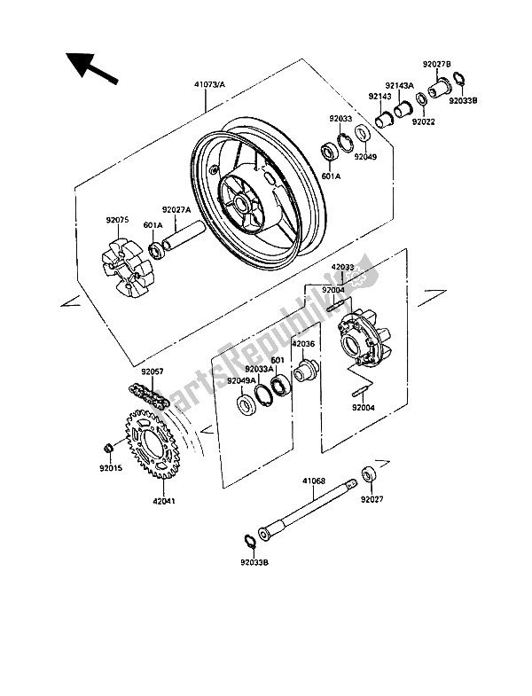 All parts for the Rear Hub of the Kawasaki GPZ 900R 1990