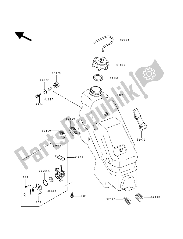 Tutte le parti per il Serbatoio Di Carburante del Kawasaki KX 250 1993