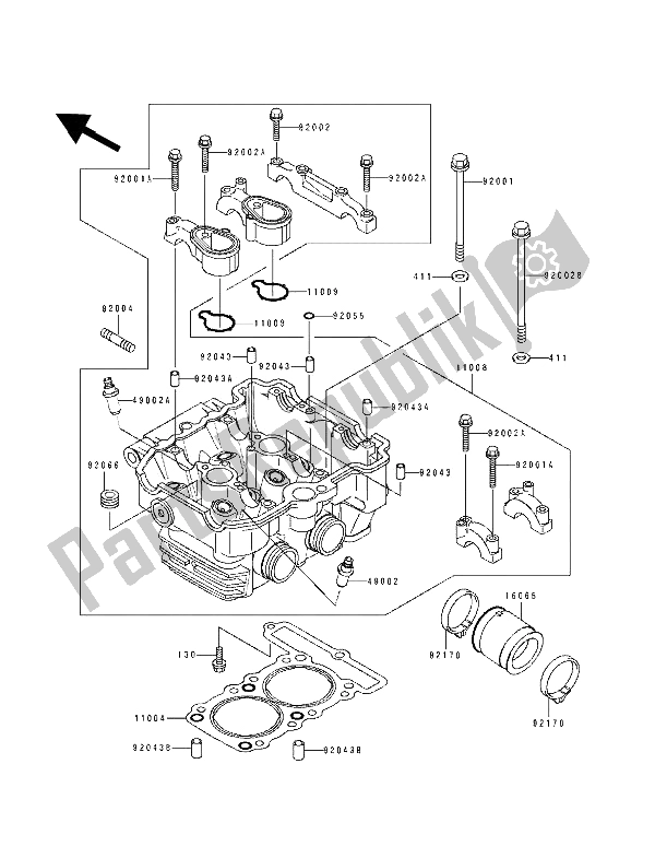Alle onderdelen voor de Cilinderkop van de Kawasaki EL 250E 1992