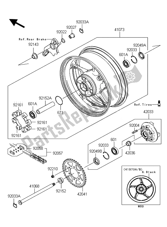 Todas as partes de Cubo Traseiro do Kawasaki Z 1000 ABS 2010