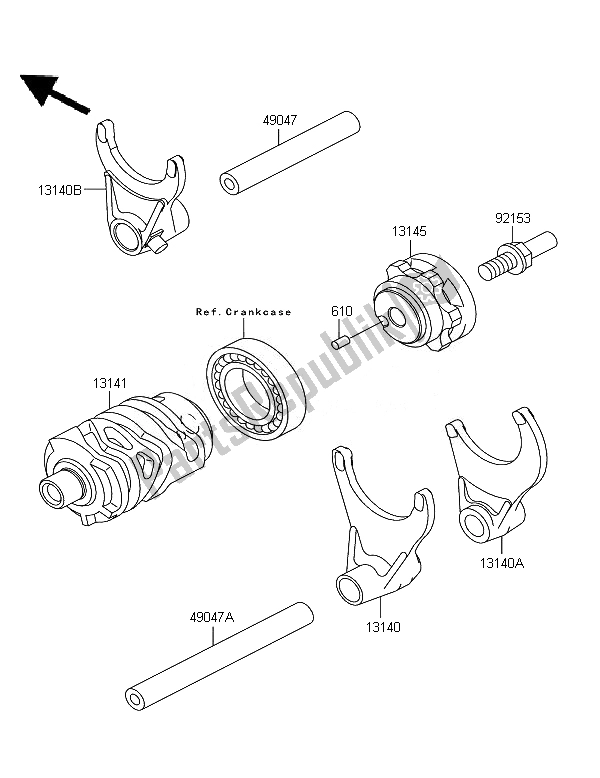 All parts for the Gear Change Drum & Shift Fork of the Kawasaki KX 250 2007