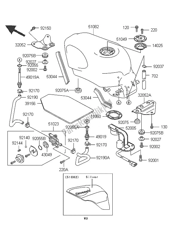 All parts for the Fuel Tank of the Kawasaki ZZR 600 2005