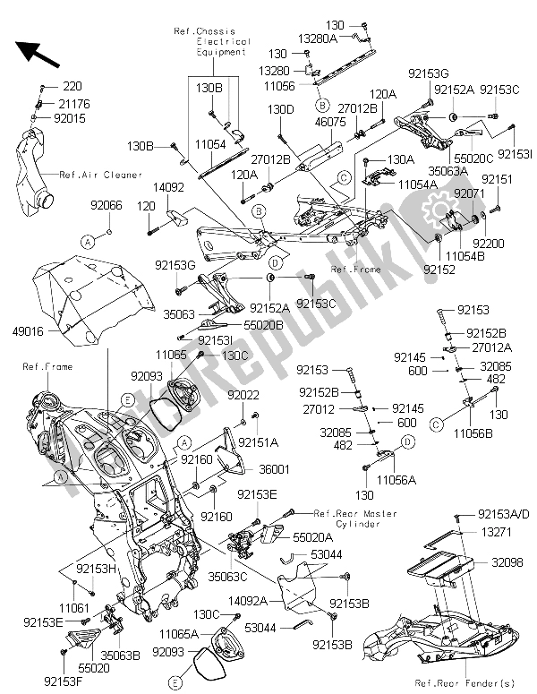 All parts for the Frame Fittings of the Kawasaki ZZR 1400 ABS 2015