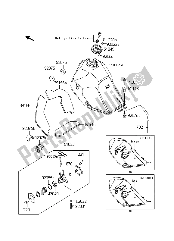 Alle onderdelen voor de Benzinetank van de Kawasaki KLR 650 1997