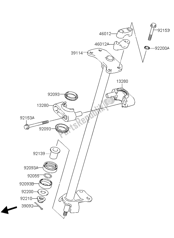 All parts for the Steering Shaft of the Kawasaki KFX 400 2004