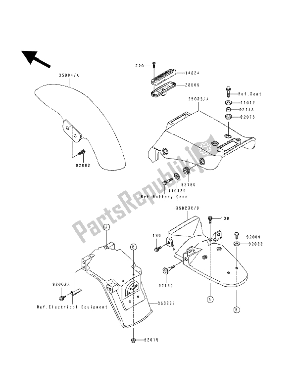 Alle onderdelen voor de Spatborden van de Kawasaki EL 250D 1993