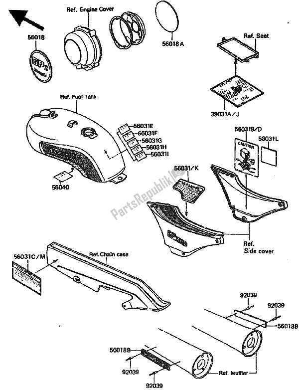 Todas as partes de Rótulo do Kawasaki GPZ 1100 1985