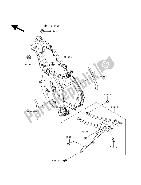 All parts for the Frame of the Kawasaki KX 125 1993