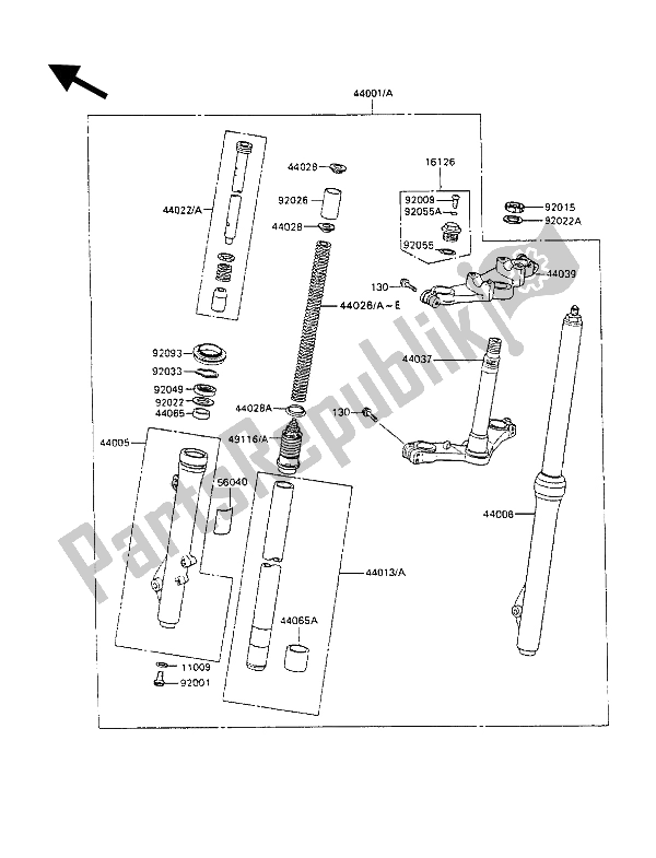 All parts for the Front Fork of the Kawasaki KX 80 1990