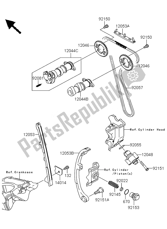 Alle onderdelen voor de Nokkenas En Spanner van de Kawasaki KLX 250 2010