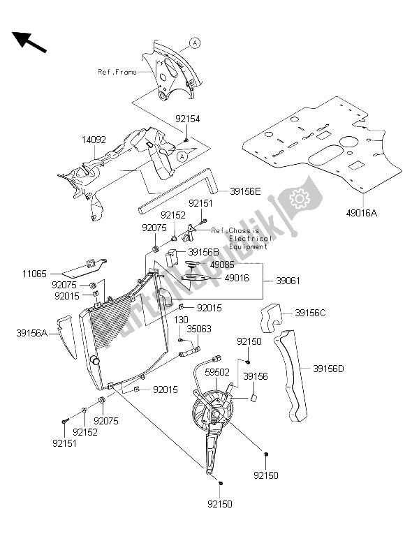 Alle onderdelen voor de Radiator van de Kawasaki Ninja ZX 10R ABS 1000 2015