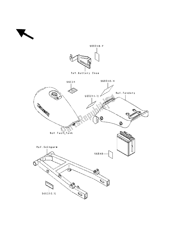 Tutte le parti per il Etichette del Kawasaki EL 250E 1993